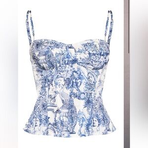 Pretty Little Thing blue and white corset top